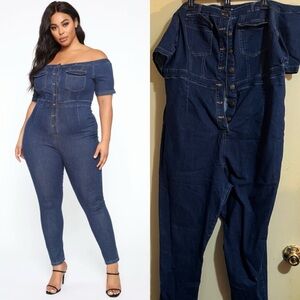 Fashion Nova Off-Shoulder Denim Jumpsuit 3X